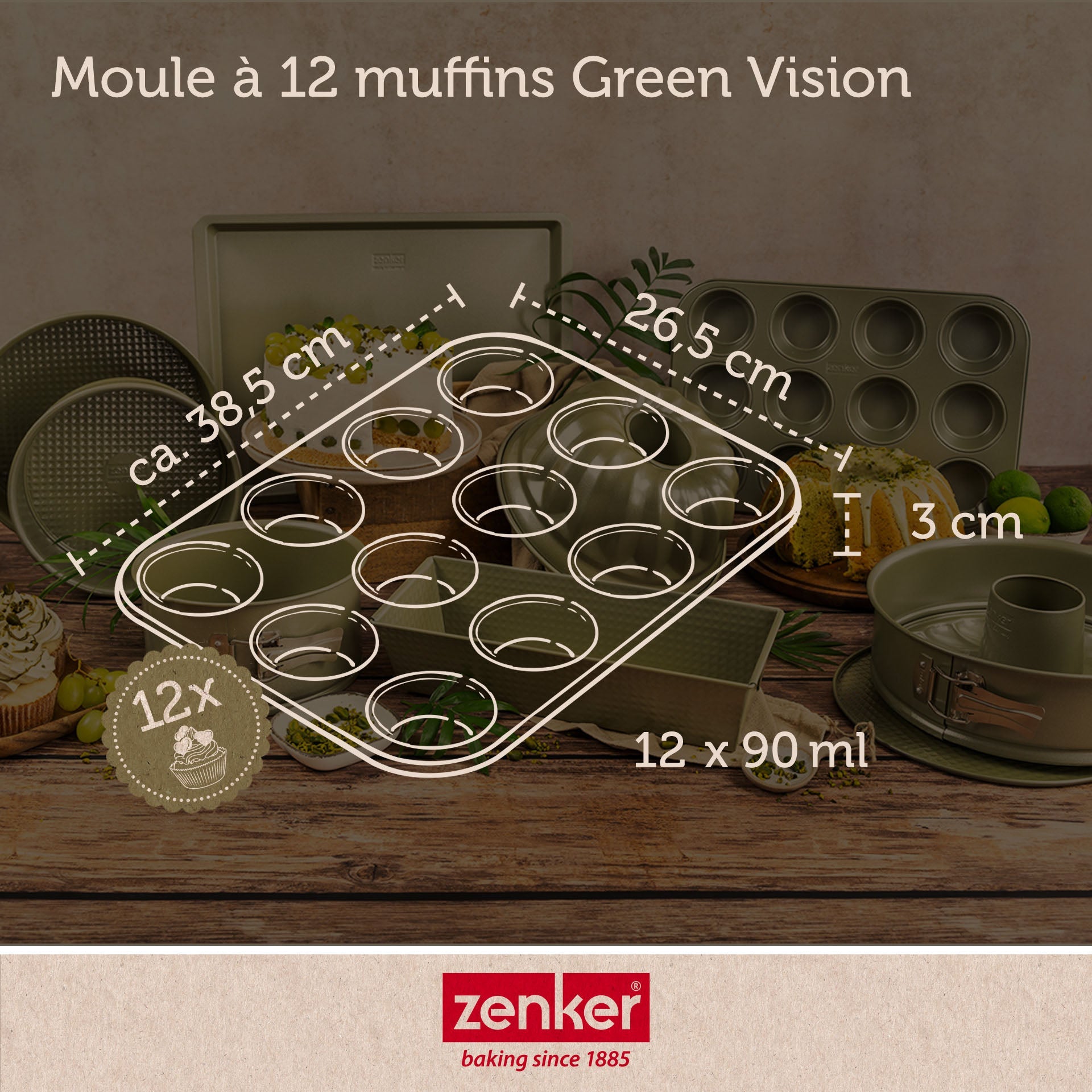 Zenker - Lot De 2 Moules À Gâteaux 38,5/26,5 Cm En Acier Zenker Green Vision - Vert