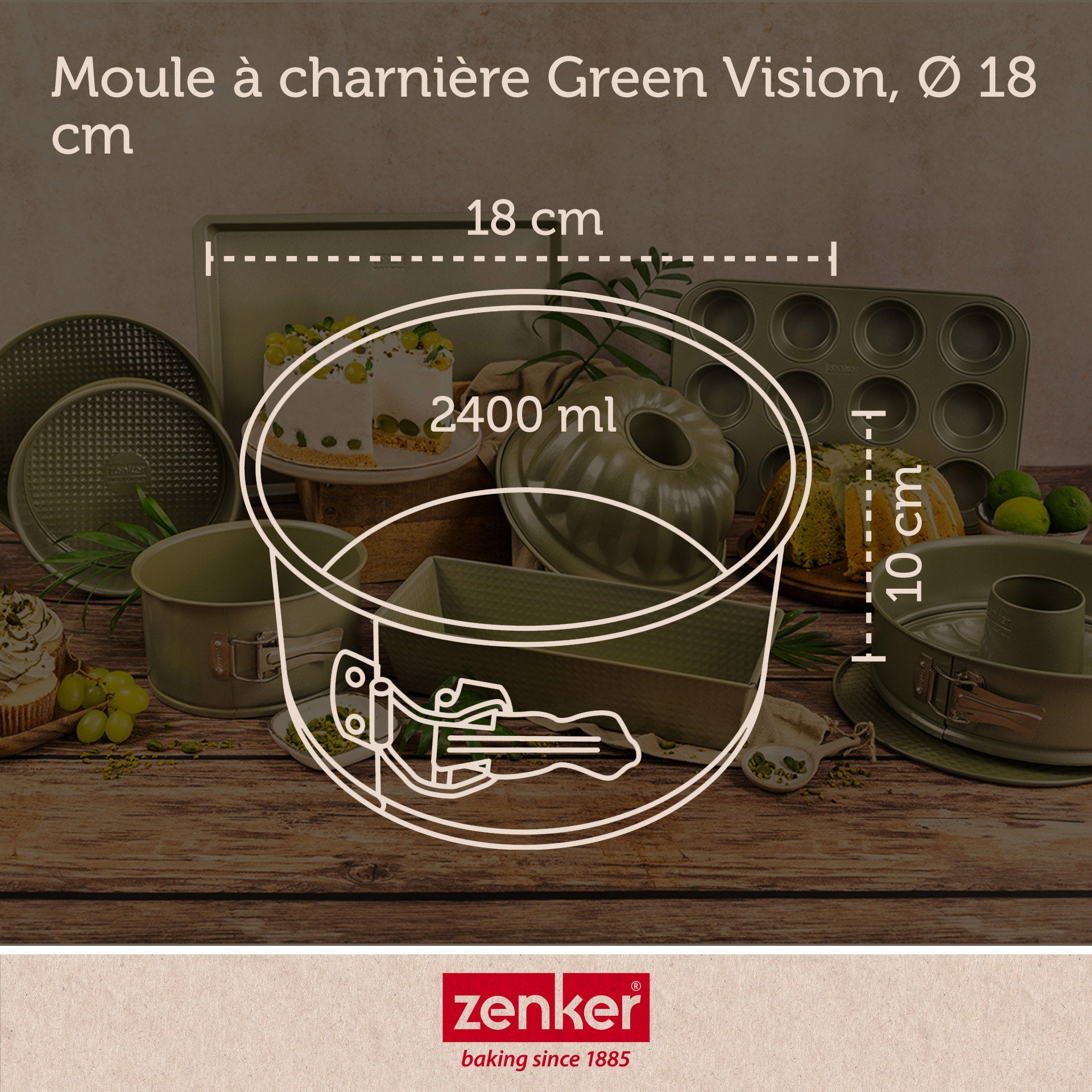 Zenker - Lot De 2 Moules À Gâteaux 18/18 Cm En Acier Zenker Green Vision - Vert