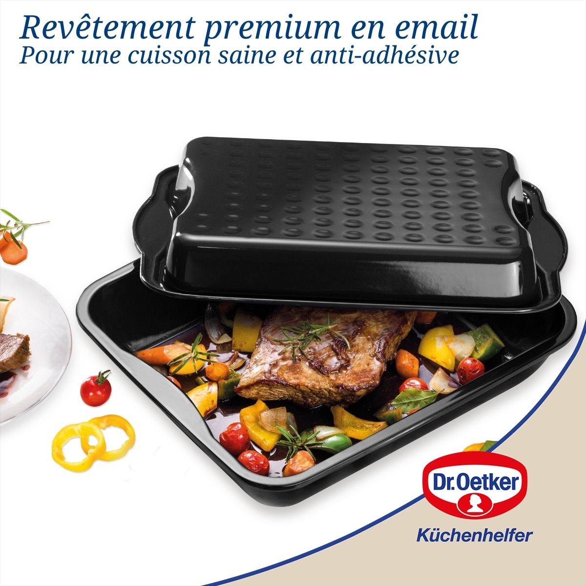 Dr Oetker - Plat À Four Avec Couvercle En Acier Émaillé 42 X 34 Cm Dr. Oetker Back-Idee Kreativ - Noir