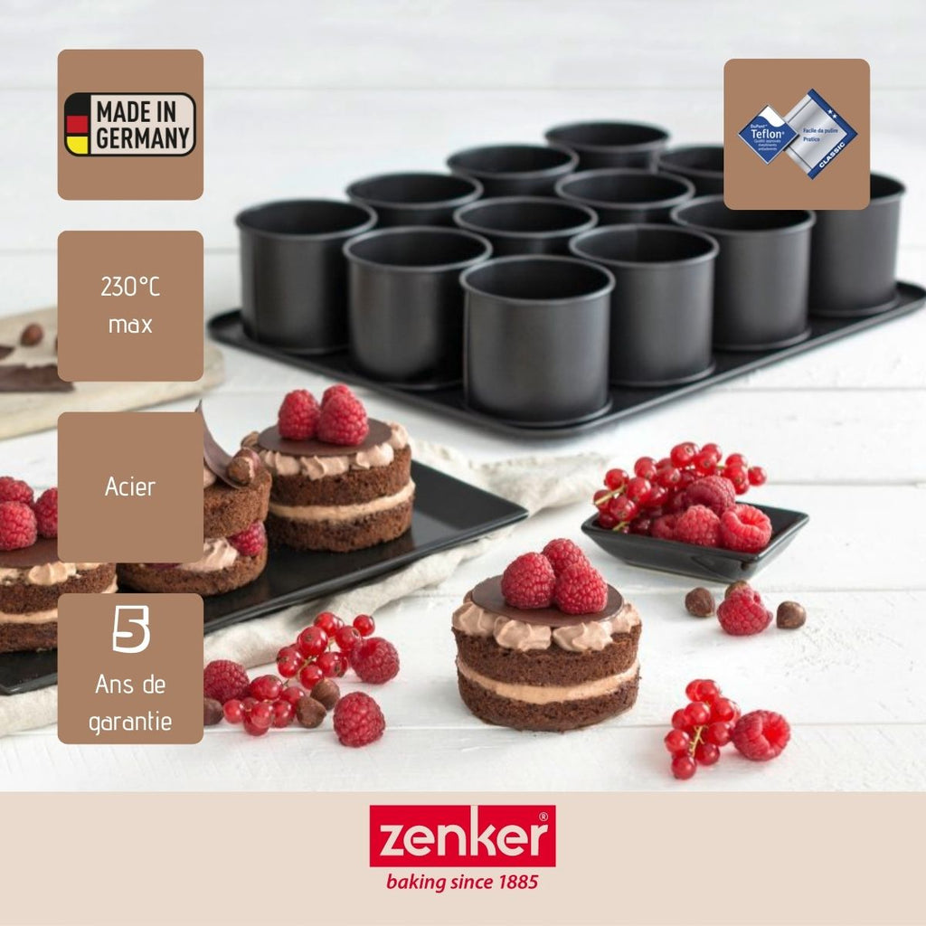 Zenker - Plaque Pâtisserie 12 Mini Moules Ronds Amovibles 38 X 30 Cm Zenker Black Metallic - Noir