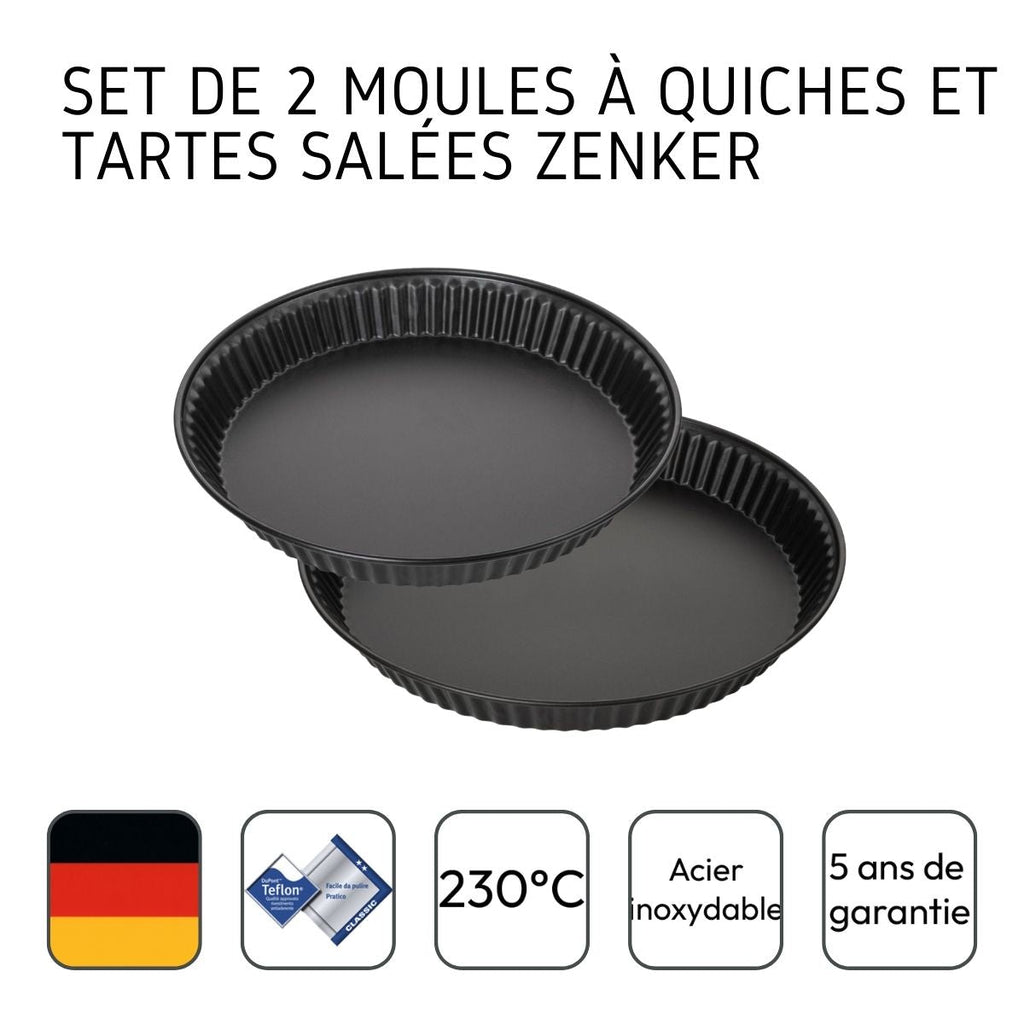 Zenker - Set De 2 Moules À Tartes Ou Quiches De 28 Cm Et 30 Cm Zenker Spécial Countries - Noir