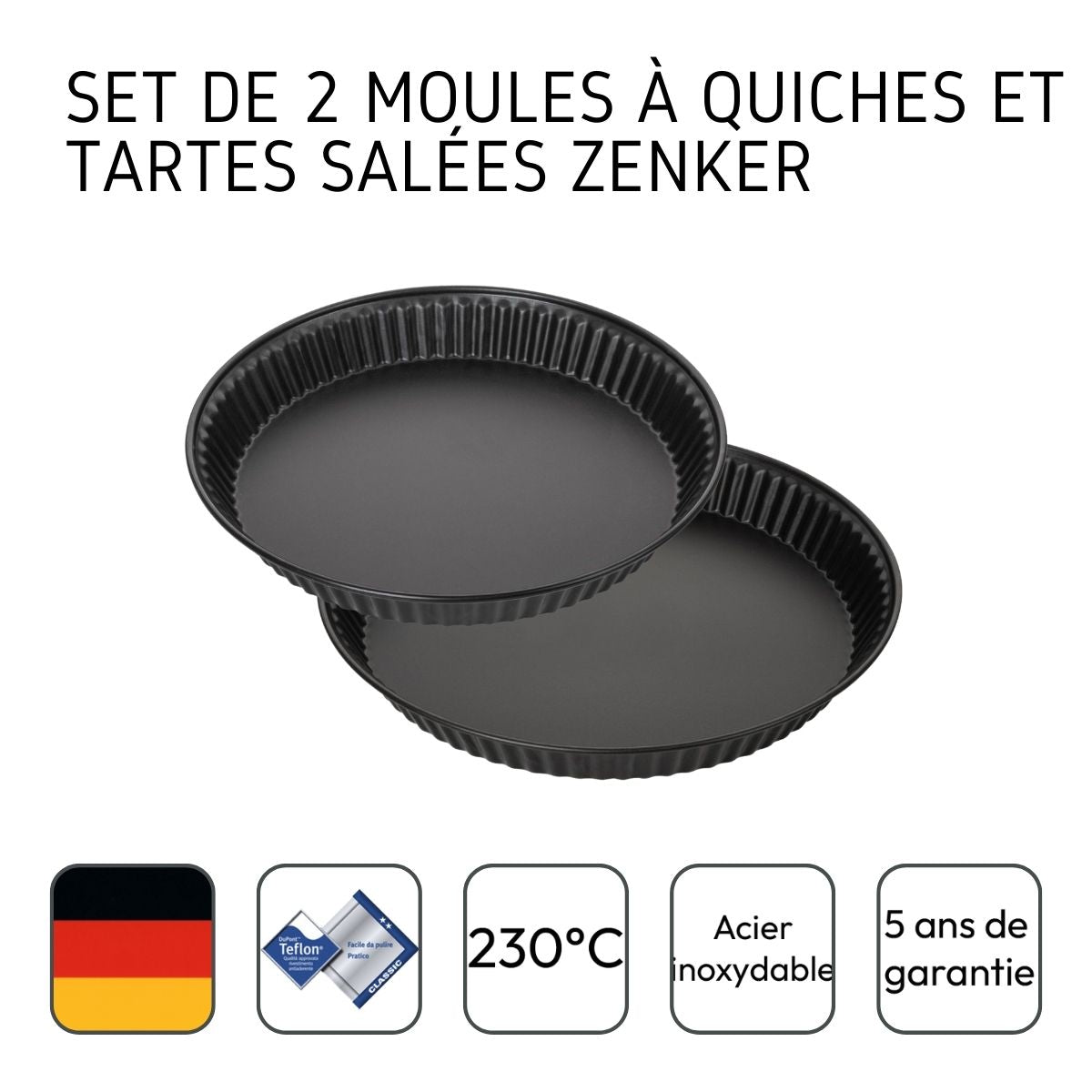 Zenker - Set De 2 Moules À Tartes Ou Quiches De 28 Cm Et 30 Cm Zenker Spécial Countries - Noir