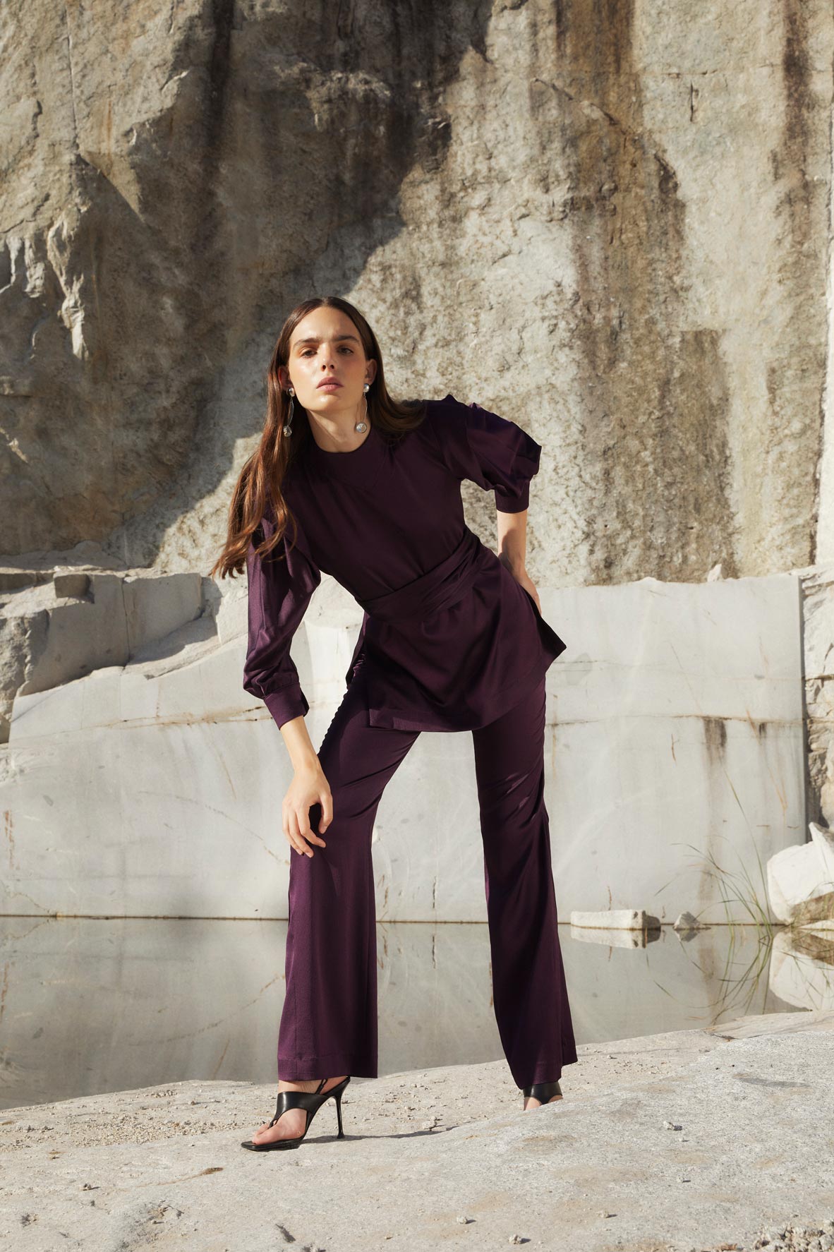 Pantalon Eighties Satin Aubergine