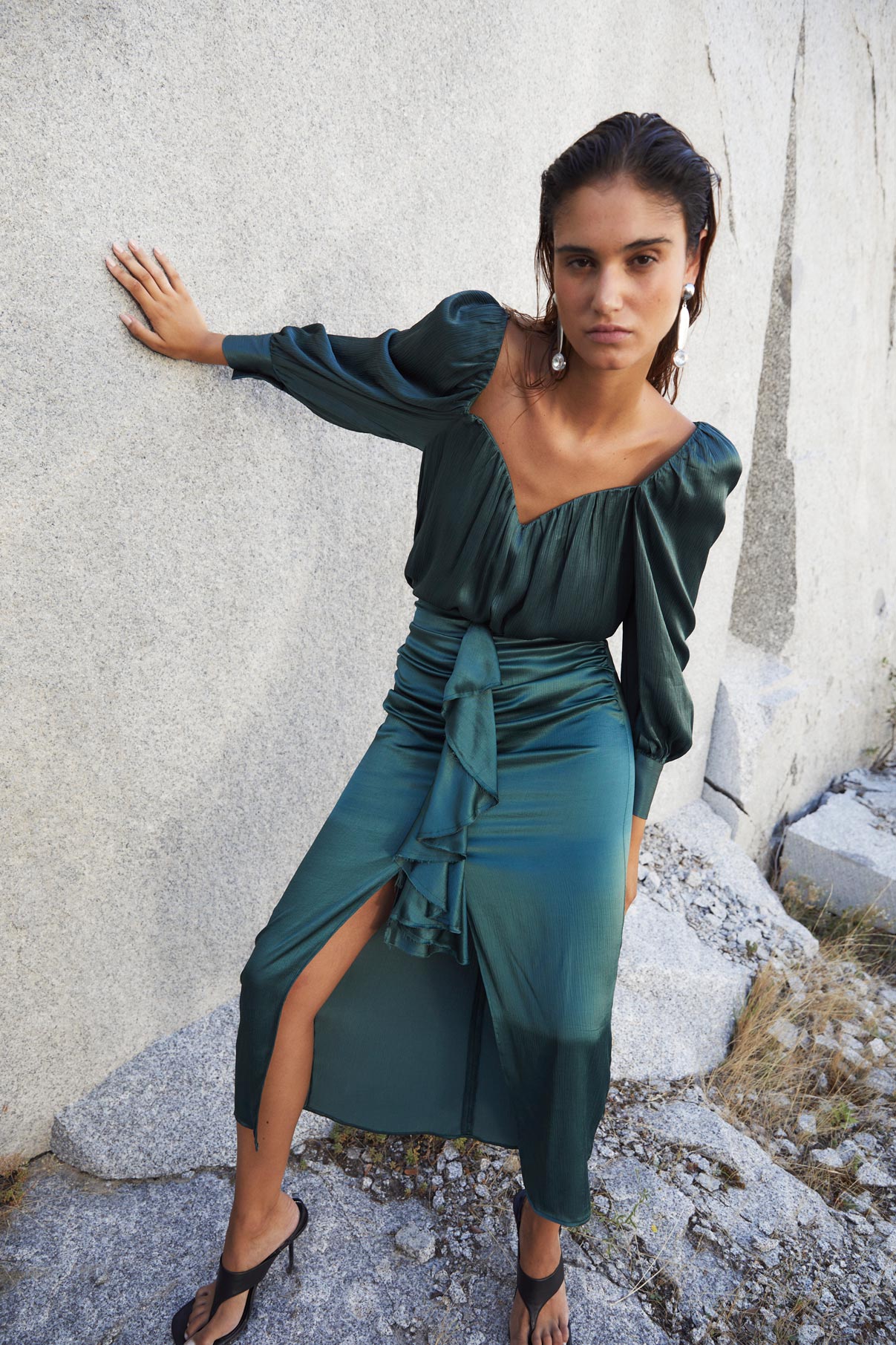 Jupe Virt Satin Froissé Cobalt