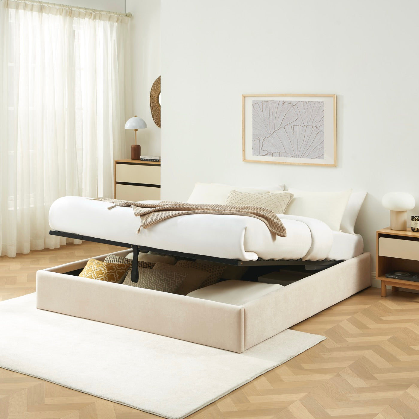 Ivy - Lit Coffre - Tissu Beige