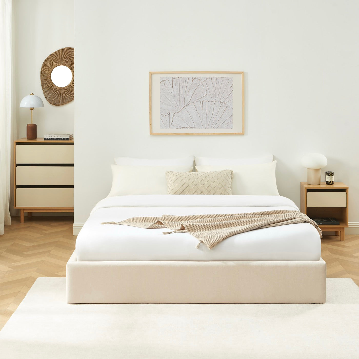 Ivy - Lit Coffre - Tissu Beige