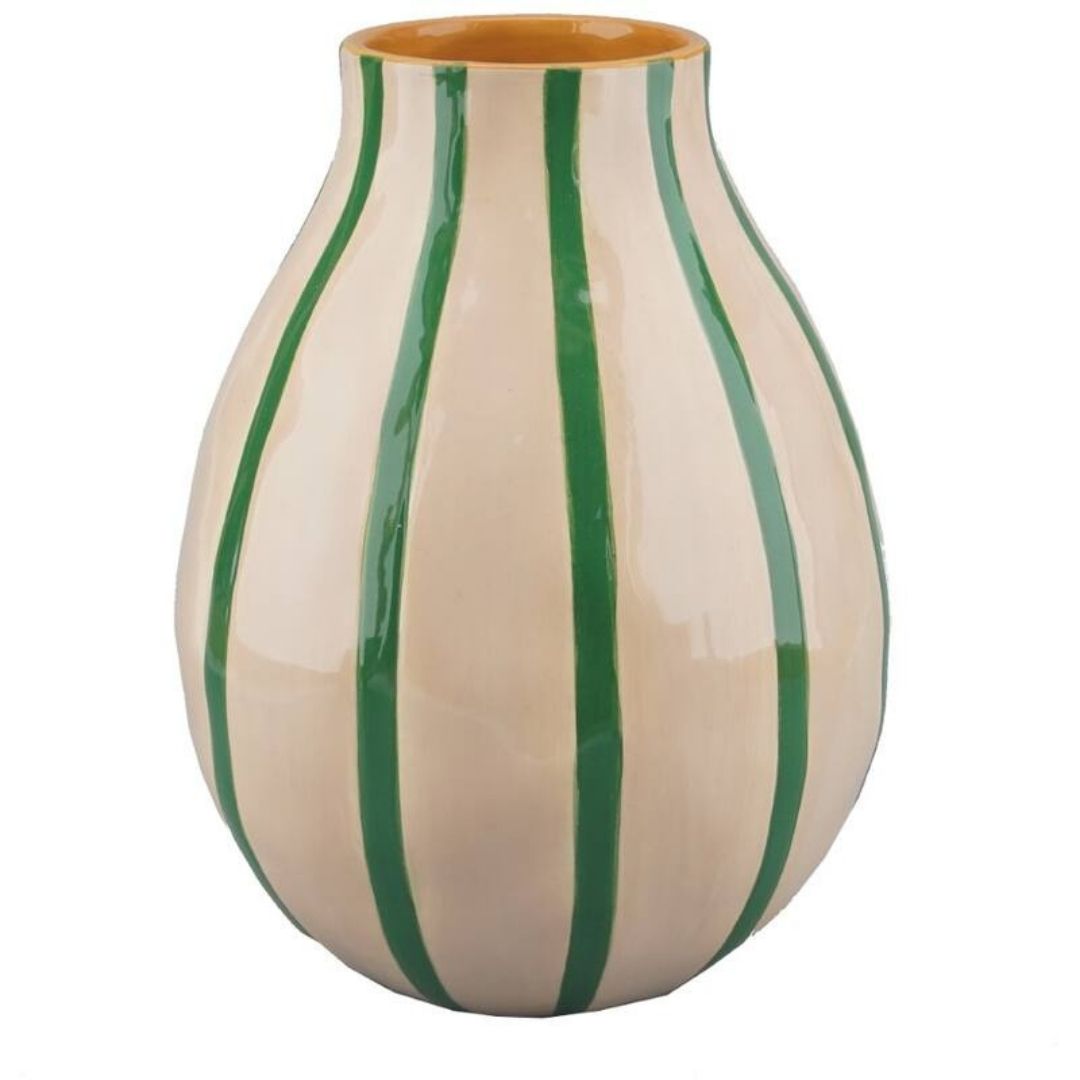 Vase en céramique beige et rayures vertes inside déco 