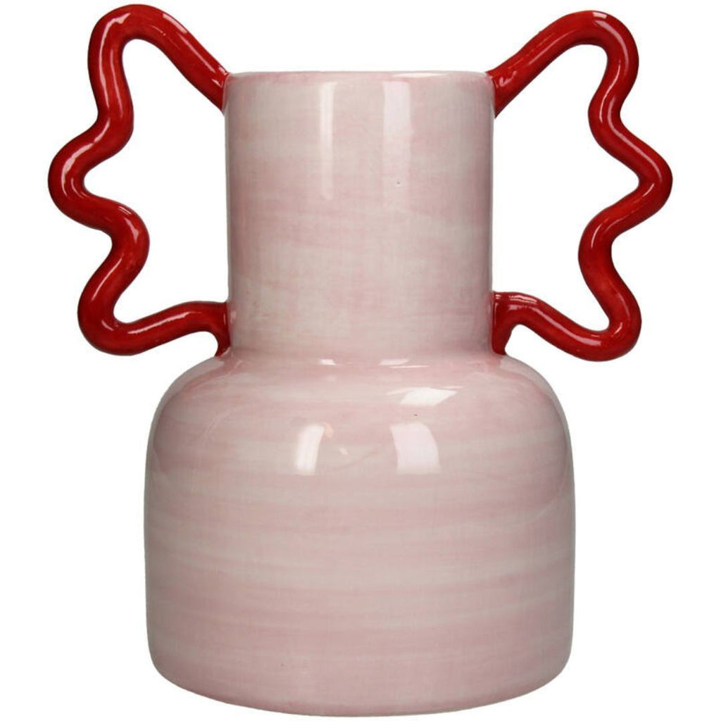 Vase rose avec grandes anses rouges Inside déco 