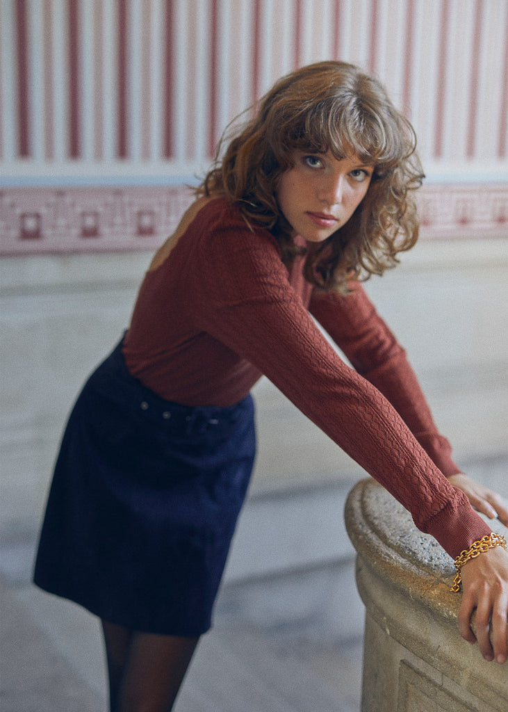 Marie Sixtine - Pull Merinos Ajoure Tia - Spicy