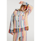 Veste Stripe Blanket Fringe Hooded