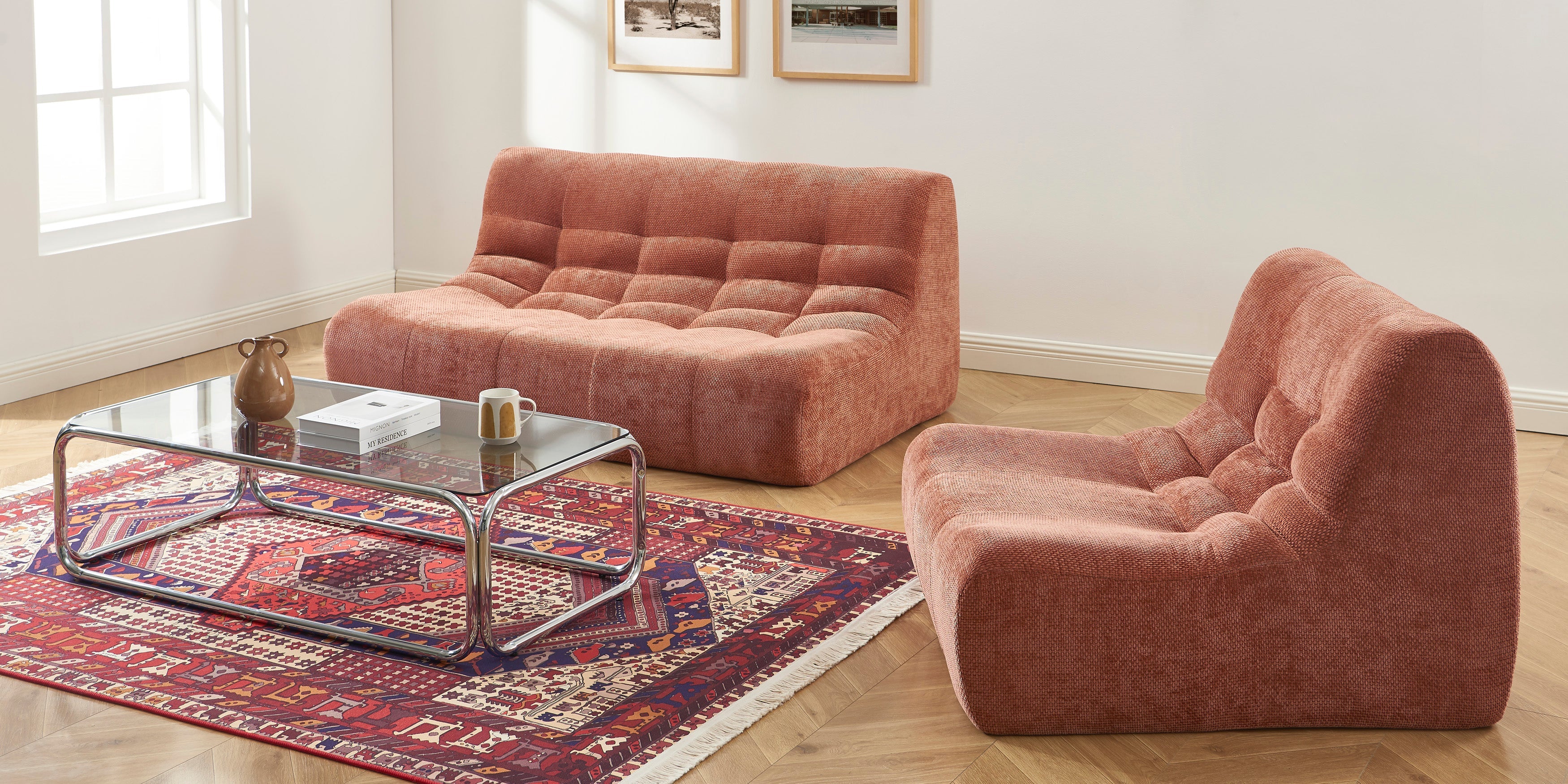 Janis - Chauffeuse Modulable 1 Place - Tissu Chenille - Terracotta