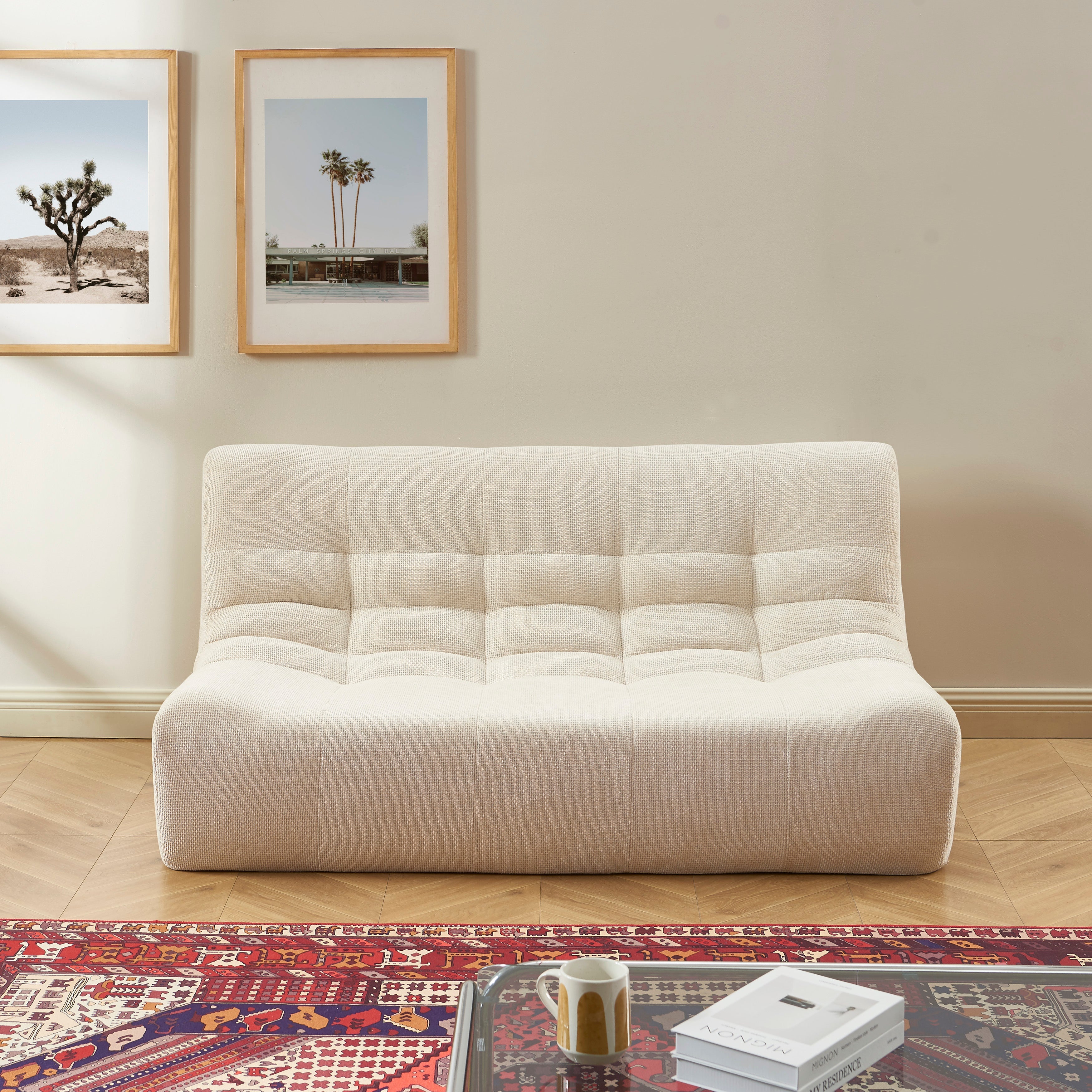 Janis - Banquette Modulable 2 Places - Tissu Chenille - Écru