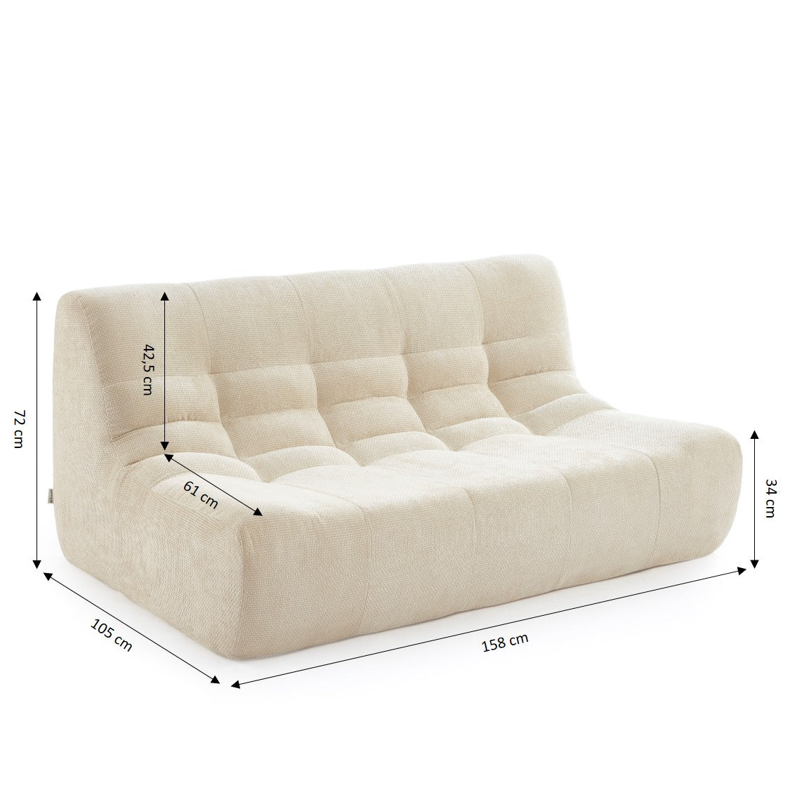 Janis - Banquette Modulable 2 Places - Tissu Chenille - Écru