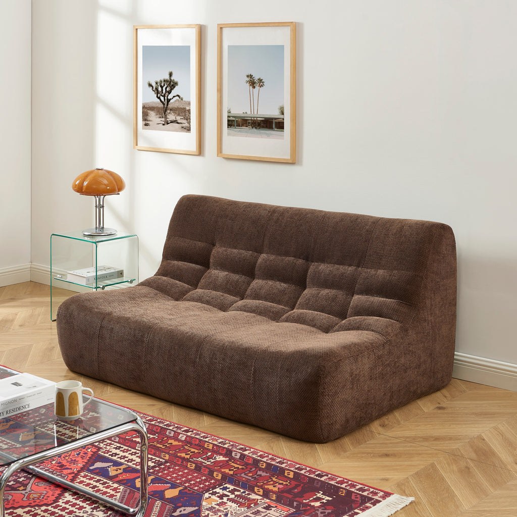 Janis - Banquette Modulable 2 Places - Tissu Chenille - Marron