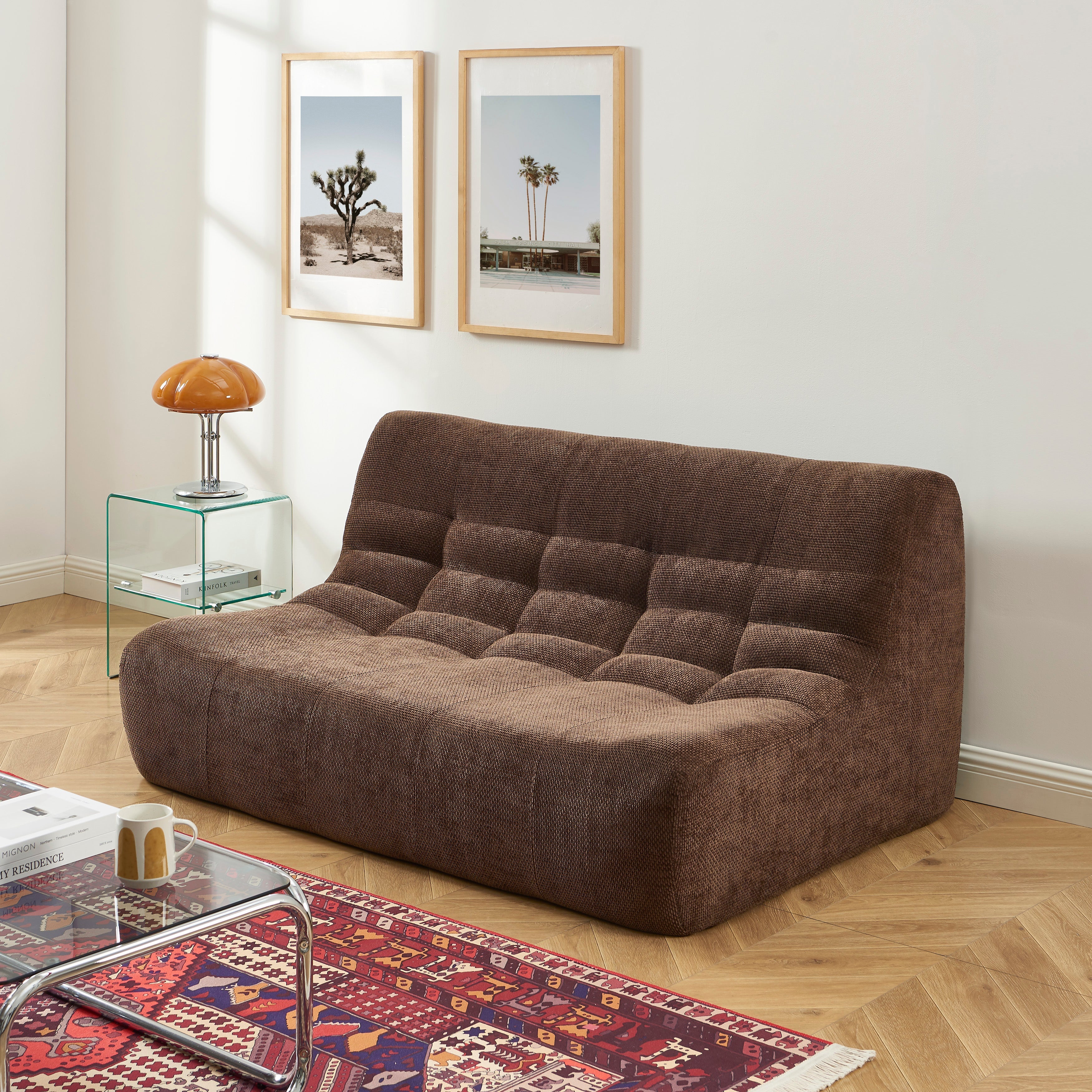 Janis - Banquette Modulable 2 Places - Tissu Chenille - Marron