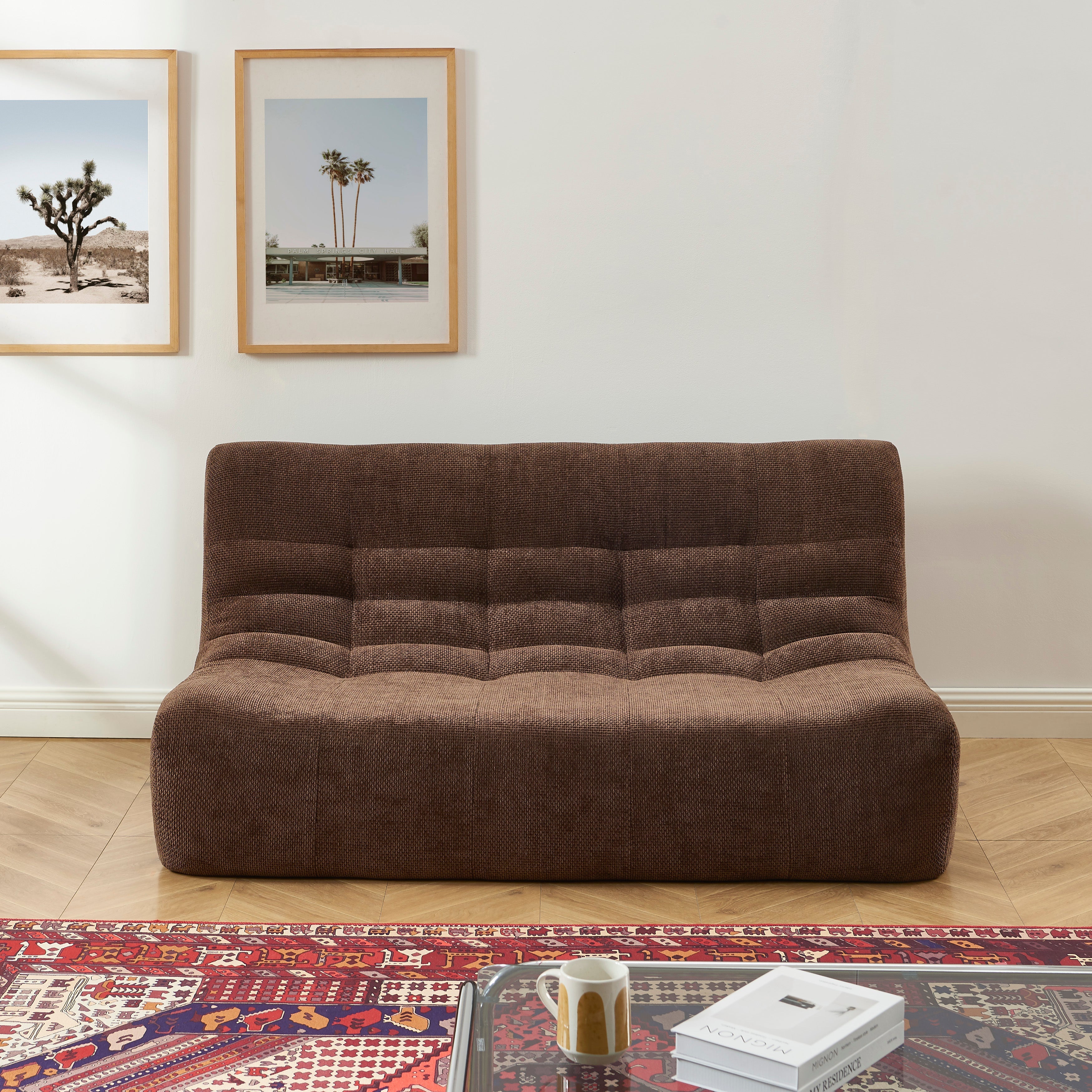 Janis - Banquette Modulable 2 Places - Tissu Chenille - Marron