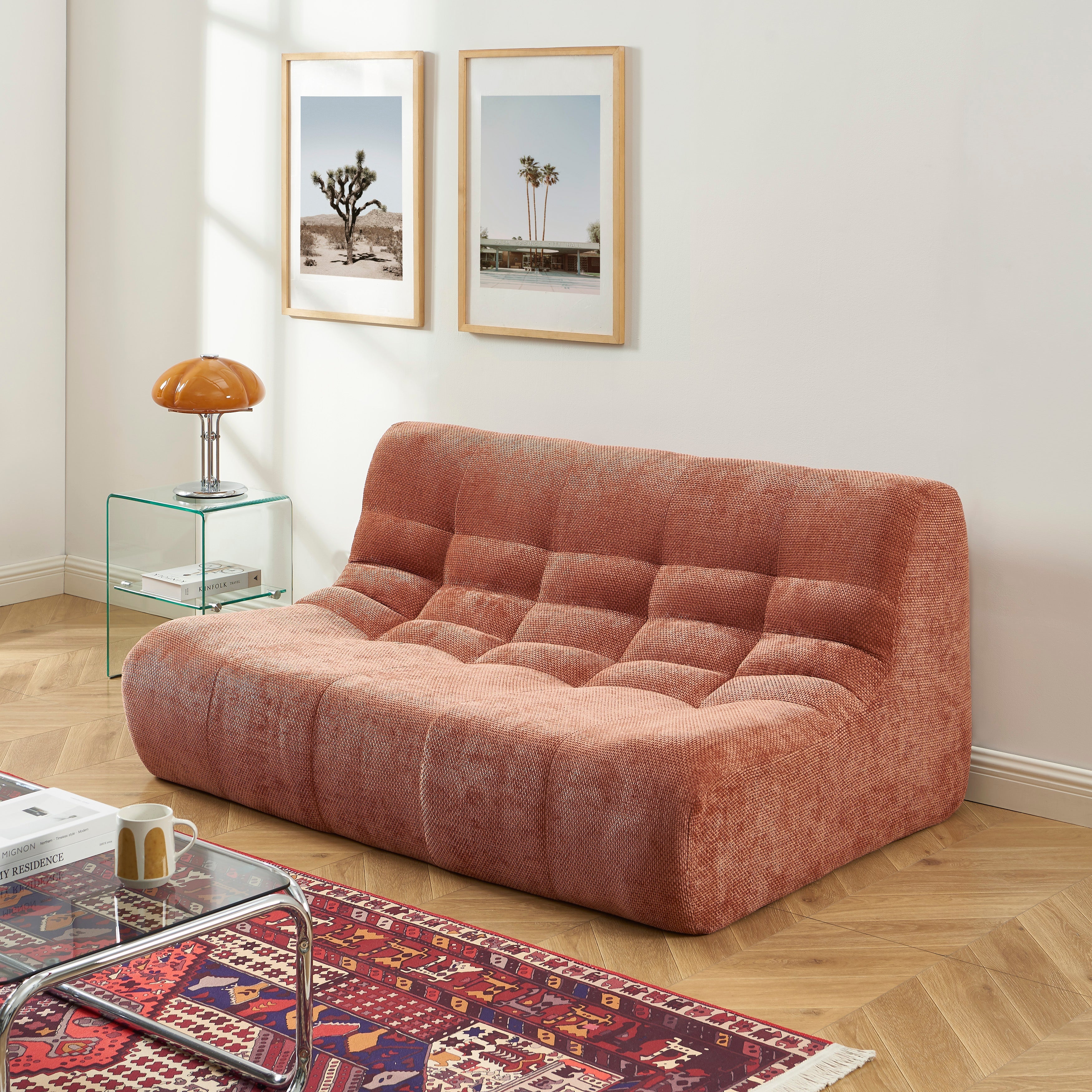 Janis - Banquette Modulable 2 Places - Tissu Chenille - Terracotta