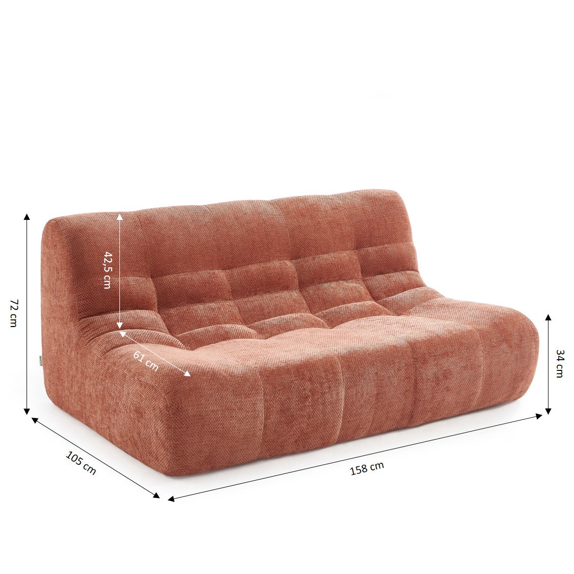 Janis - Banquette Modulable 2 Places - Tissu Chenille - Terracotta