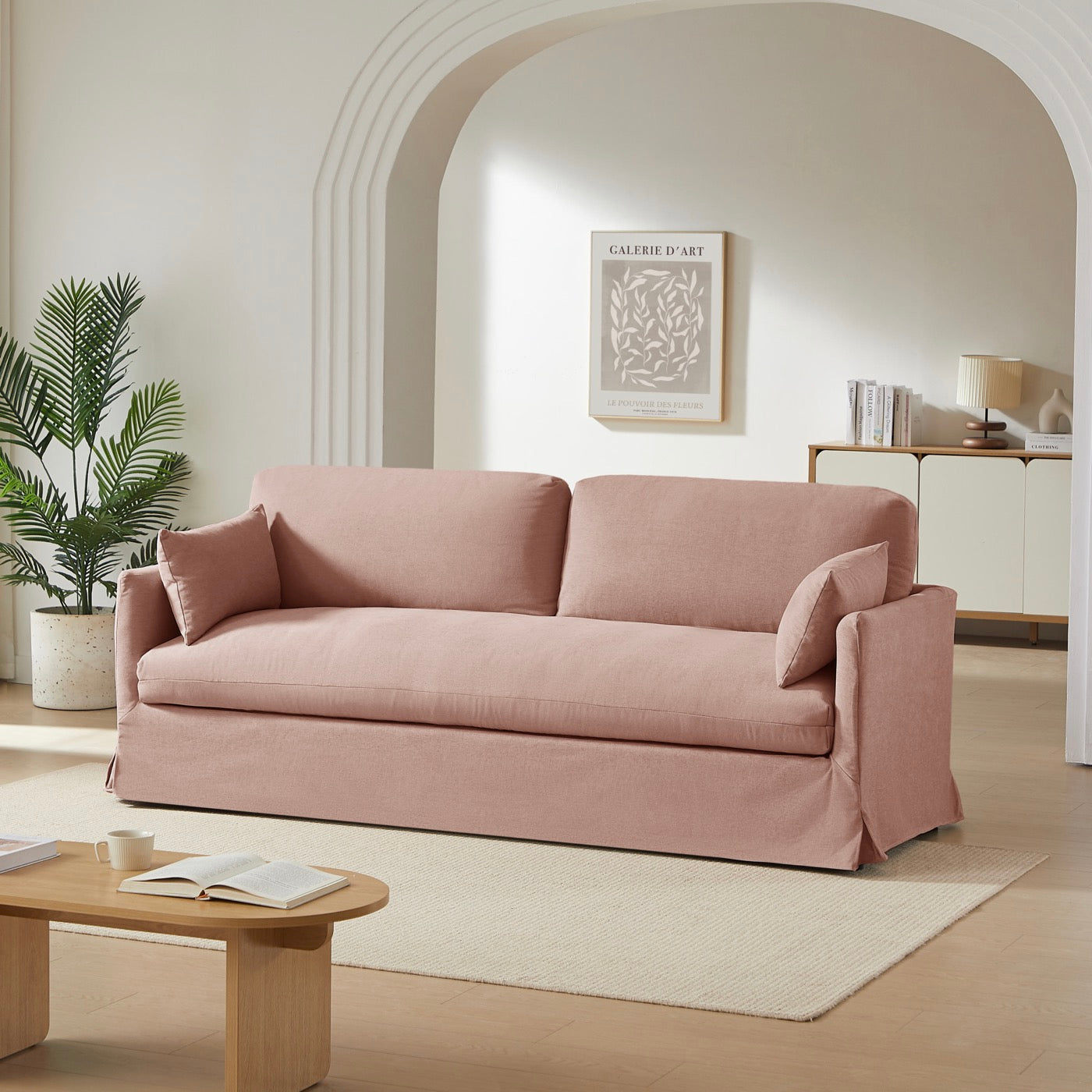 Jatoba - Canapé Droit Fixe 3 Places - Tissu Rose