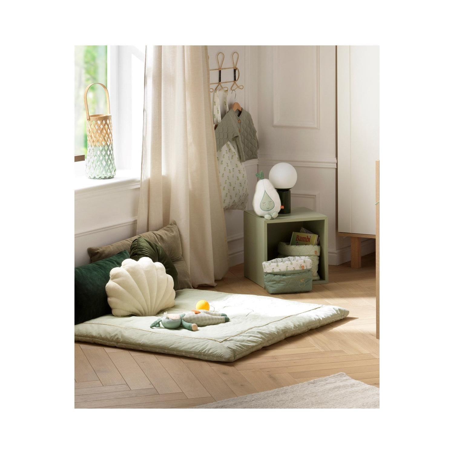Grand Tapis 100X100 Cm En Lin Vert Tilleul