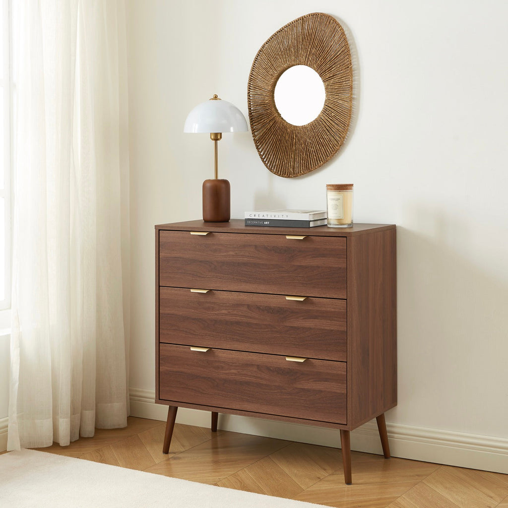 Jeanne - Commode 3 Tiroirs - Effet Noyer