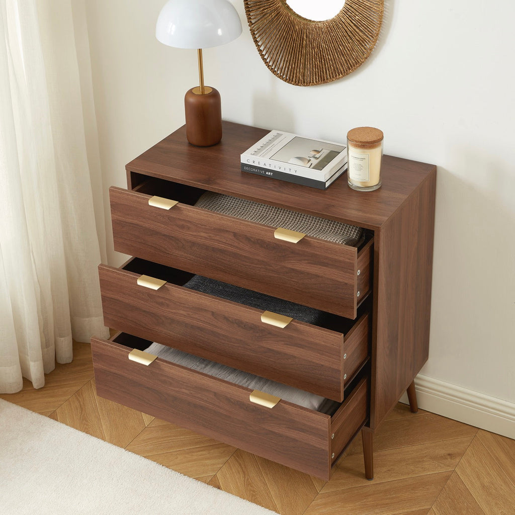 Jeanne - Commode 3 Tiroirs - Effet Noyer