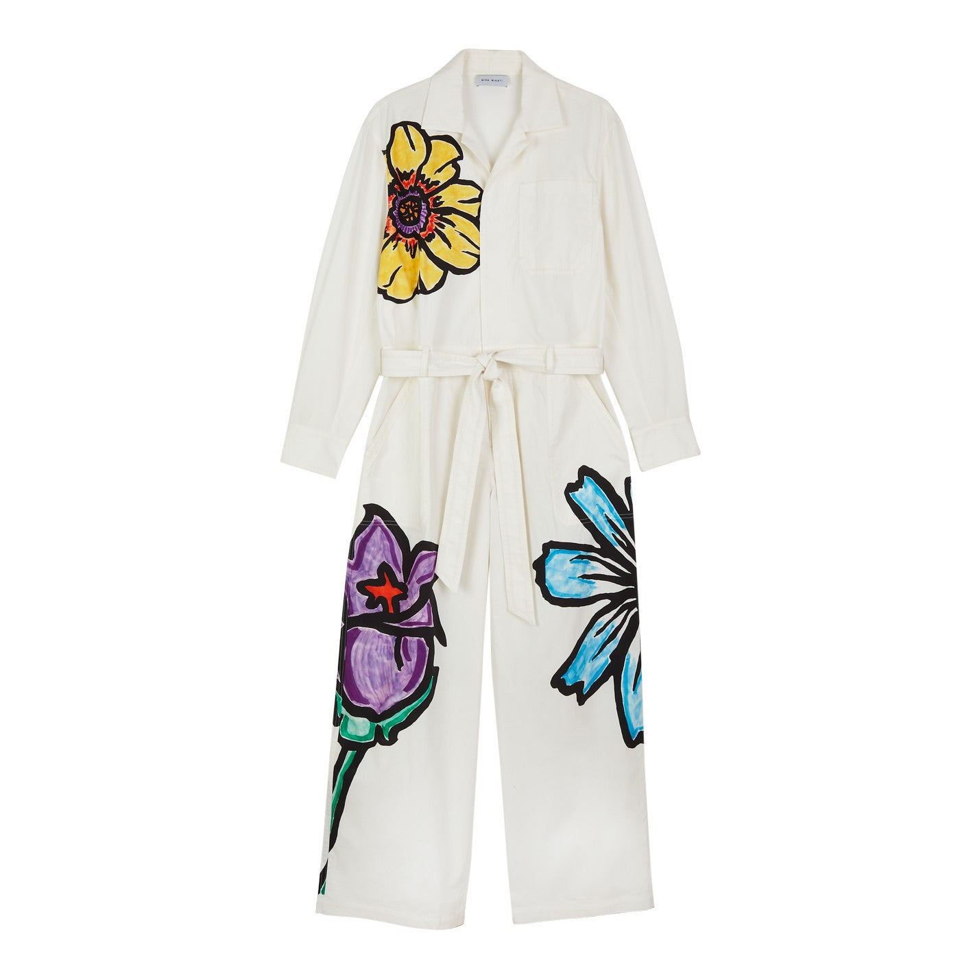 Combinaison Flower-Print Belted Cotton-Twill