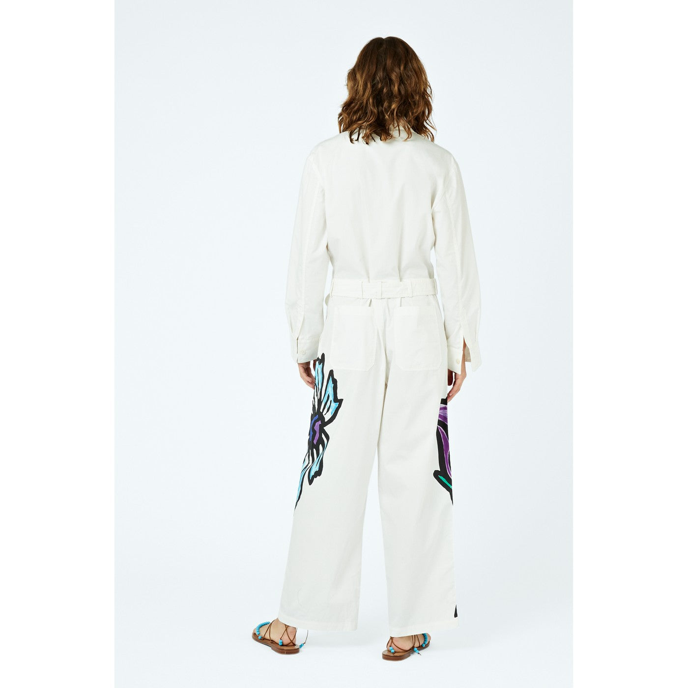 Combinaison Flower-Print Belted Cotton-Twill