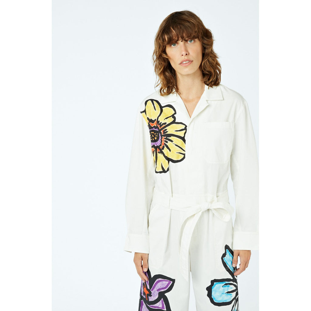 Combinaison Flower-Print Belted Cotton-Twill