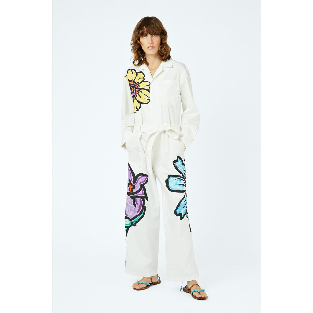 Combinaison Flower-Print Belted Cotton-Twill