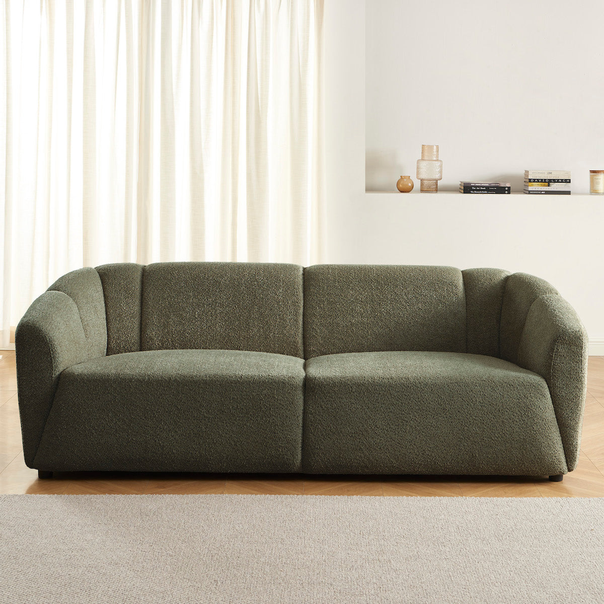 Joe - Canapé Droit 3 Places - Tissu Bouclette Vert