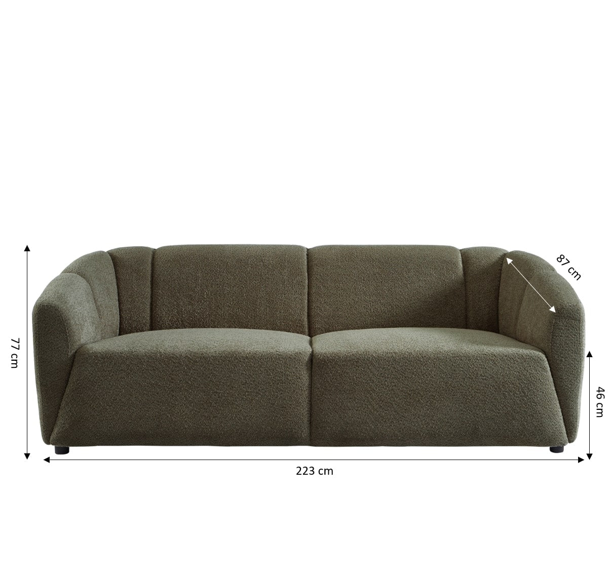 Joe - Canapé Droit 3 Places - Tissu Bouclette Vert