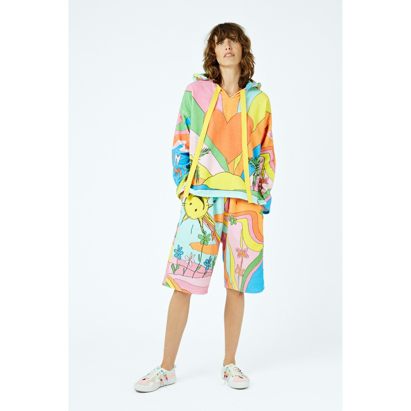 Short Lucky Card-Print Cotton-Blend Terry