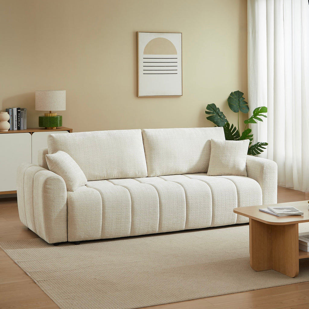 Jonea - Canapé Droit Convertible 3 Places - Tissu Texturé Beige