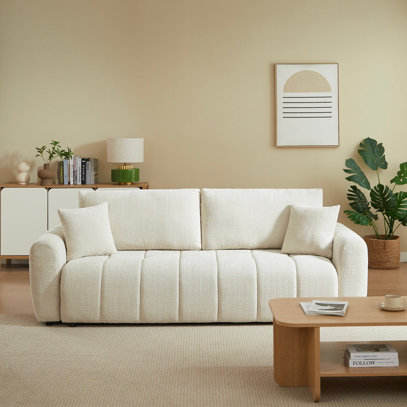 Jonea - Canapé Droit Convertible 3 Places - Tissu Texturé Beige