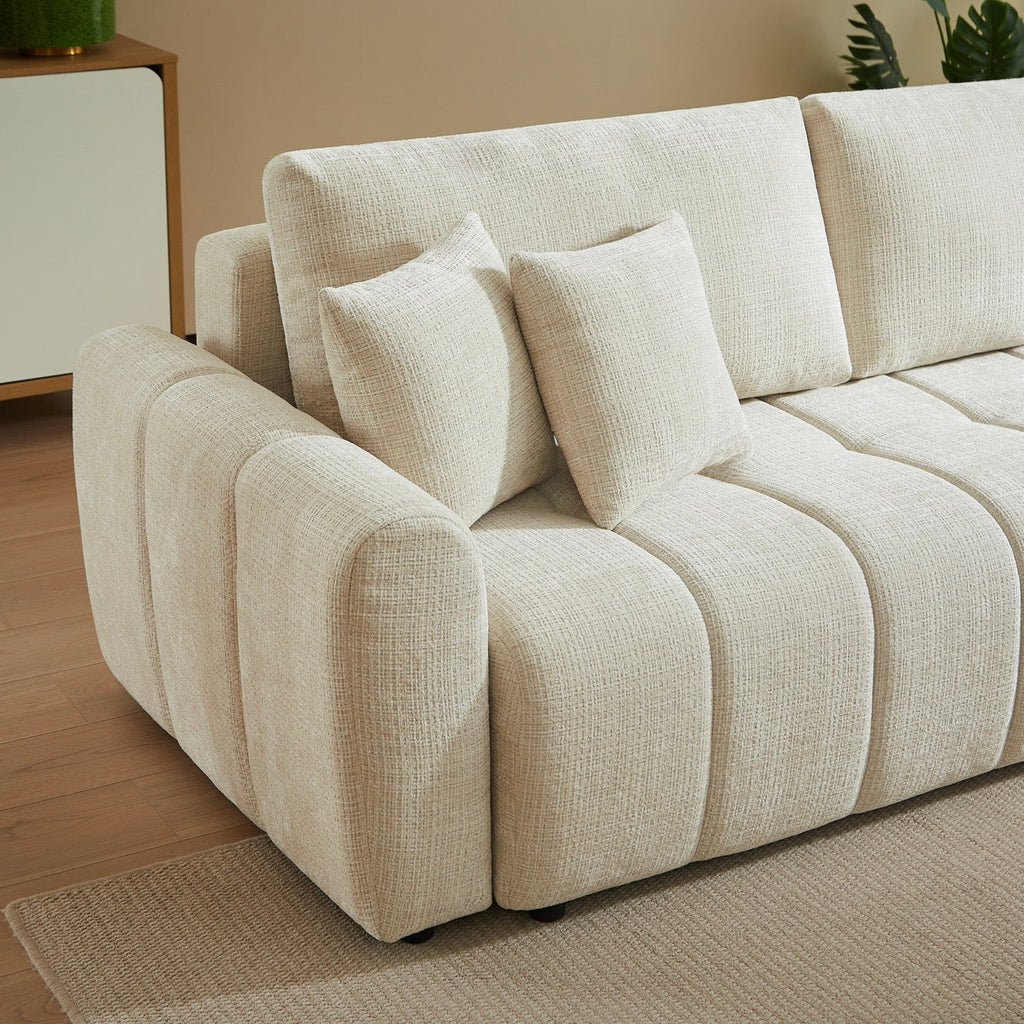 Jonea - Canapé Droit Convertible 3 Places - Tissu Texturé Beige