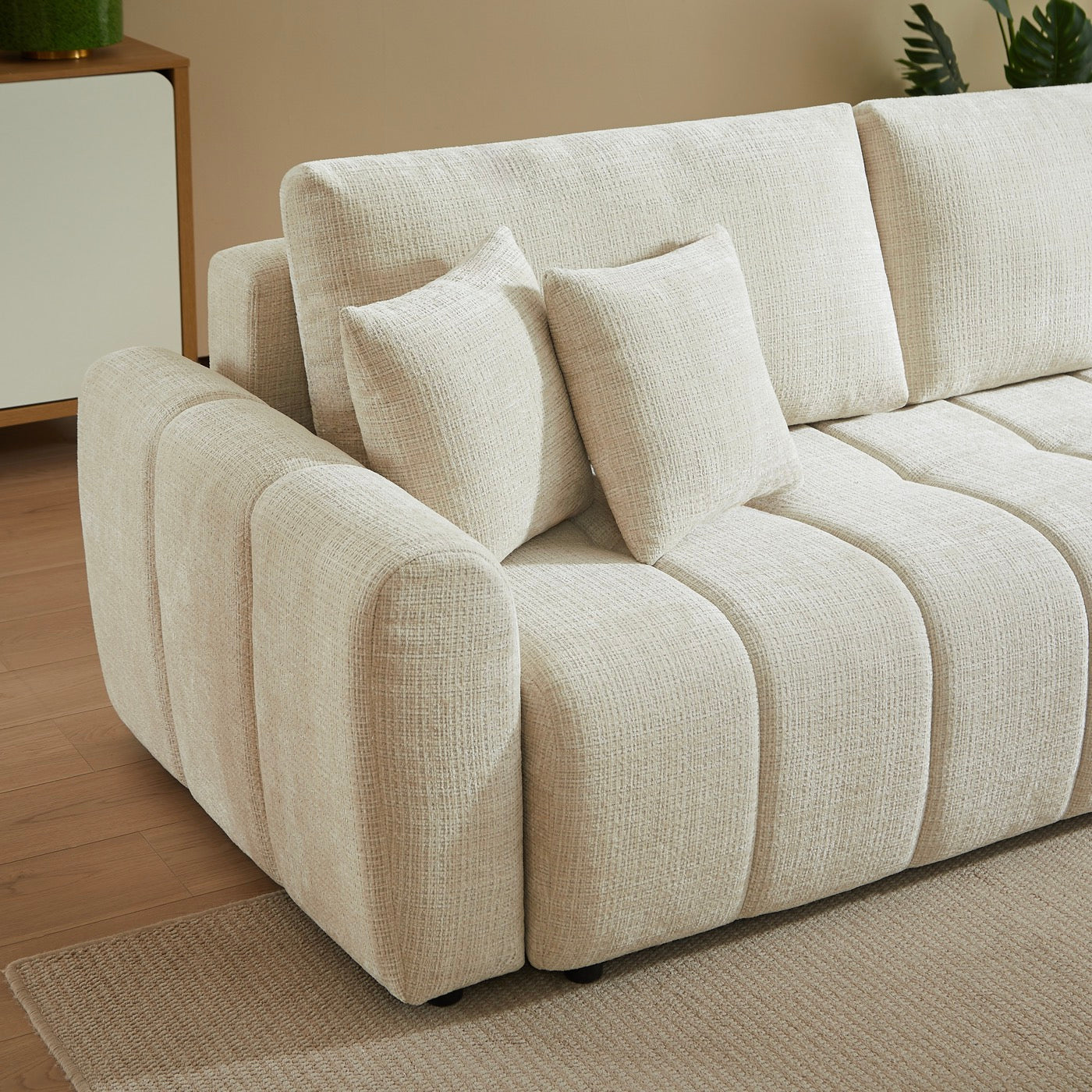 Jonea - Canapé Droit Convertible 3 Places - Tissu Texturé Beige