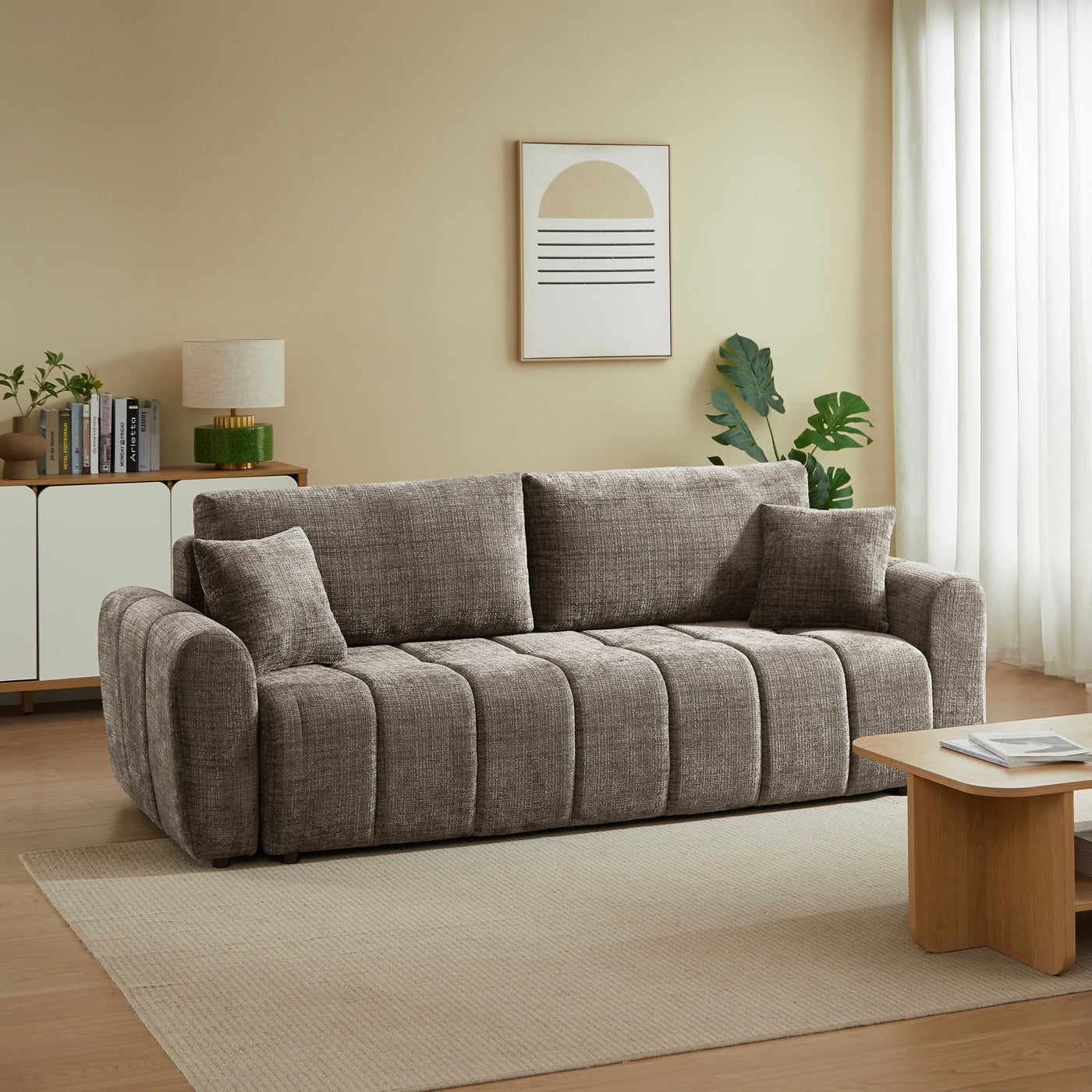 Jonea - Canapé Droit Convertible 3 Places - Tissu Texturé Marron