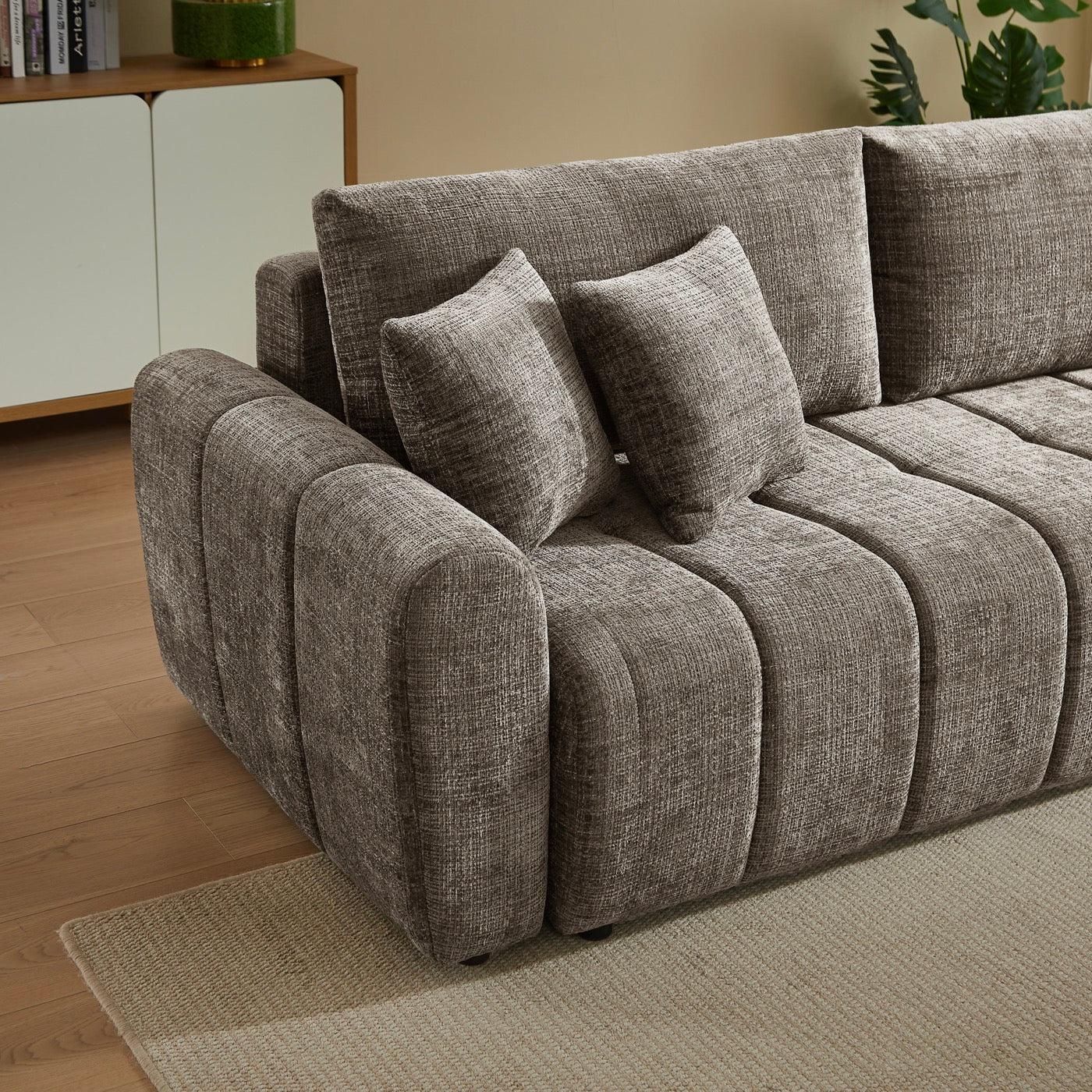 Jonea - Canapé Droit Convertible 3 Places - Tissu Texturé Marron