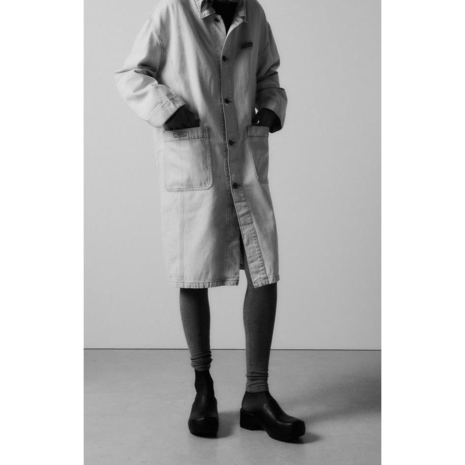 Manteau Long Ample Manches Longues Col Chemise Boutonnée - Super Bleached - Mixte