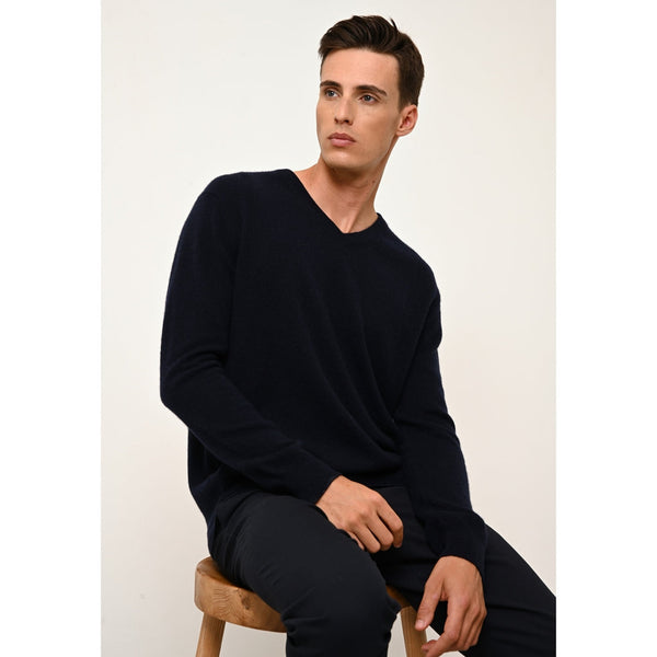 Just Cashmere - Pull Col V  Walt - Navy - 100% Cachemire 2 Fils - Homme