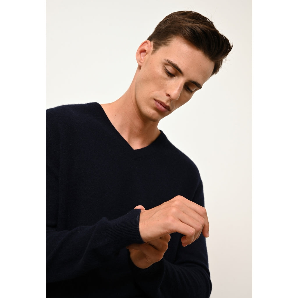 Just Cashmere - Pull Col V  Walt - Navy - 100% Cachemire 2 Fils - Homme