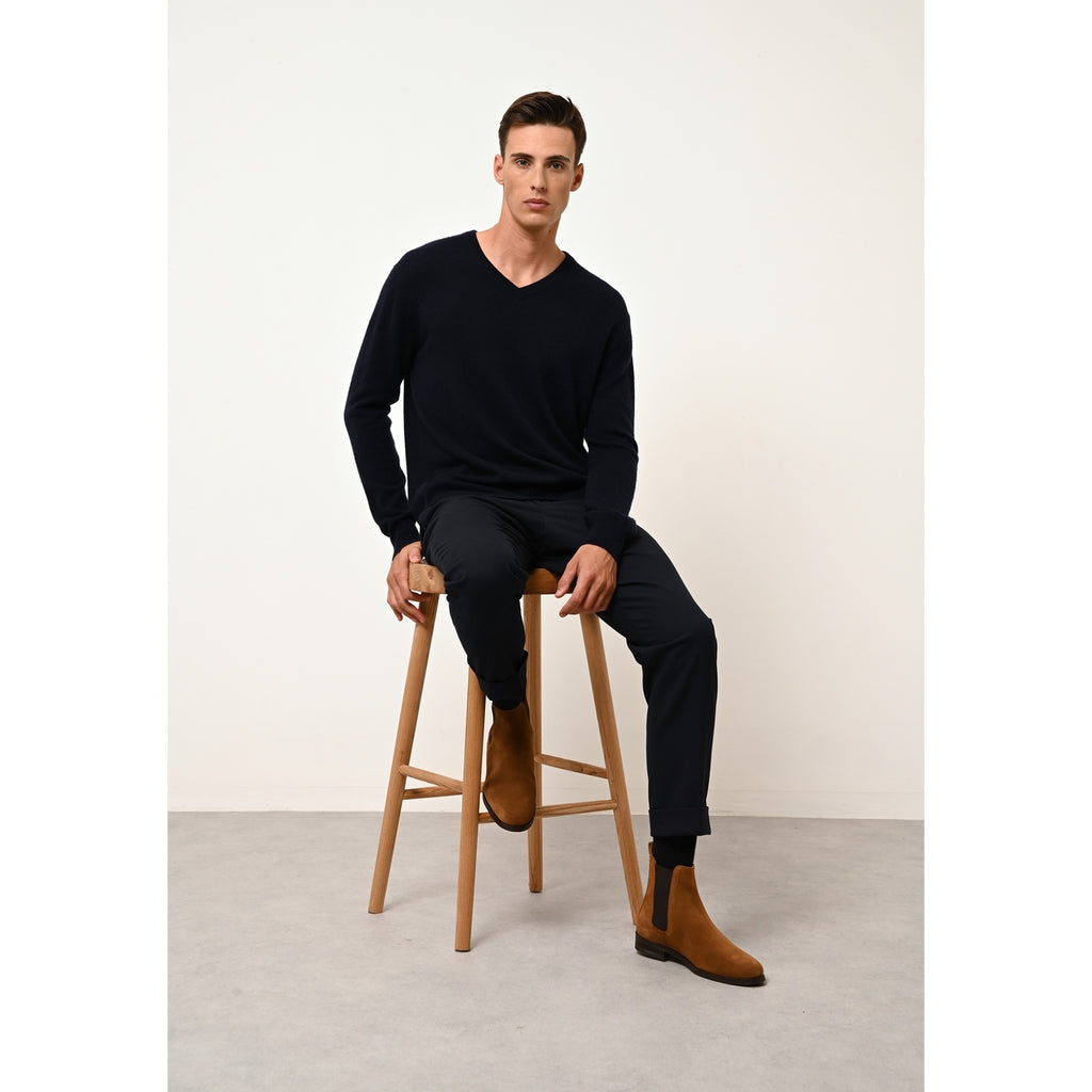 Just Cashmere - Pull Col V  Walt - Navy - 100% Cachemire 2 Fils - Homme