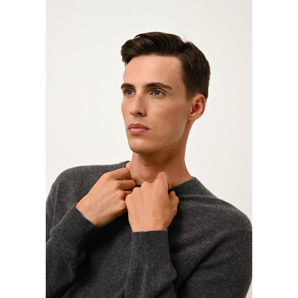 Pull Col Rond Howard - 100% Cachemire 2 Fils - Anthracite Chiné - Homme