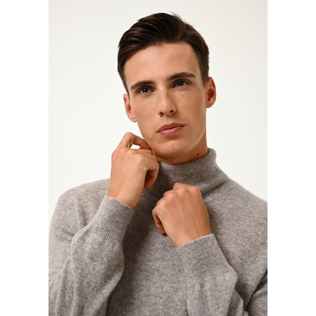 Pull Col Roulé Connor - 100% Cachemire 2 Fils - Nuage Chiné - Homme