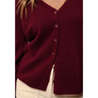 Just Cashmere - Cardigan Col V Norma - Bordeaux - 100% Cachemire 2 Fils - Femme