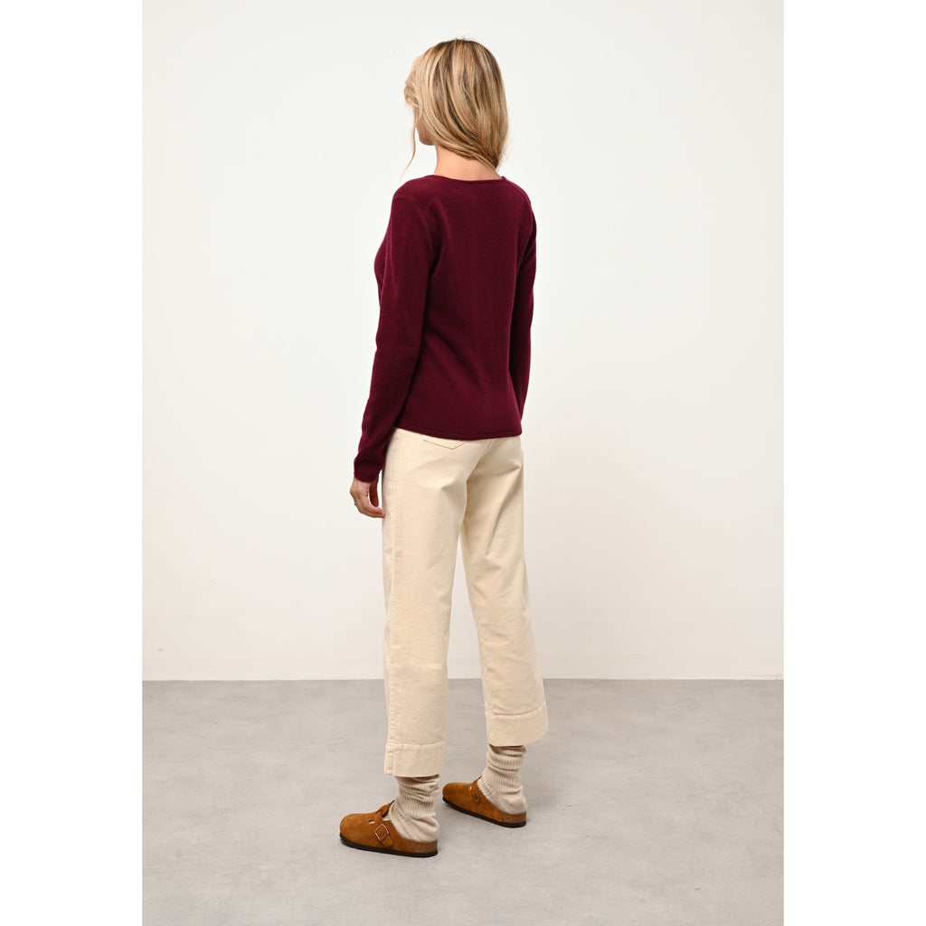 Just Cashmere - Cardigan Col V Norma - Bordeaux - 100% Cachemire 2 Fils - Femme