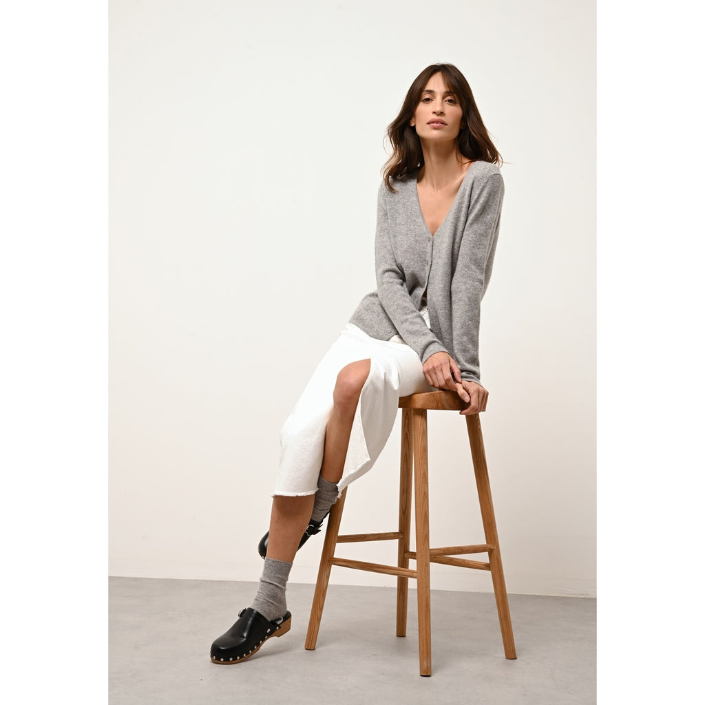 Just Cashmere - Cardigan Col V Norma Nuage Chiné - 100% Cachemire - 2 Fils - Jersey - Femme