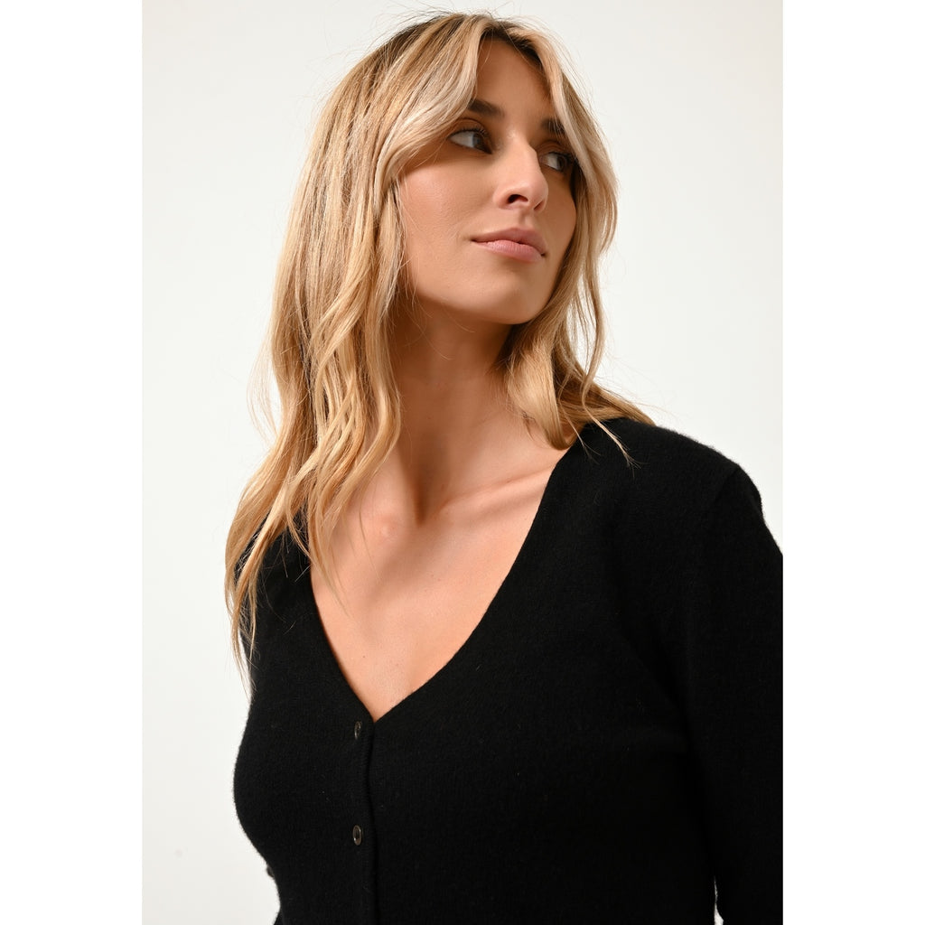 Cardigan Col V Norma - 100% Cachemire 2 Fils - Noir - Femme