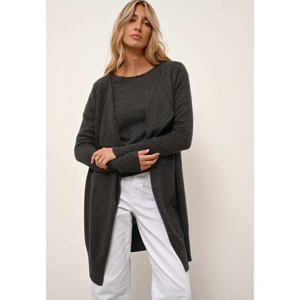 Just Cashmere - Veste Longue Brooke - Anthracite ChinÉ - 100% Cachemire 2 Fils - Femme